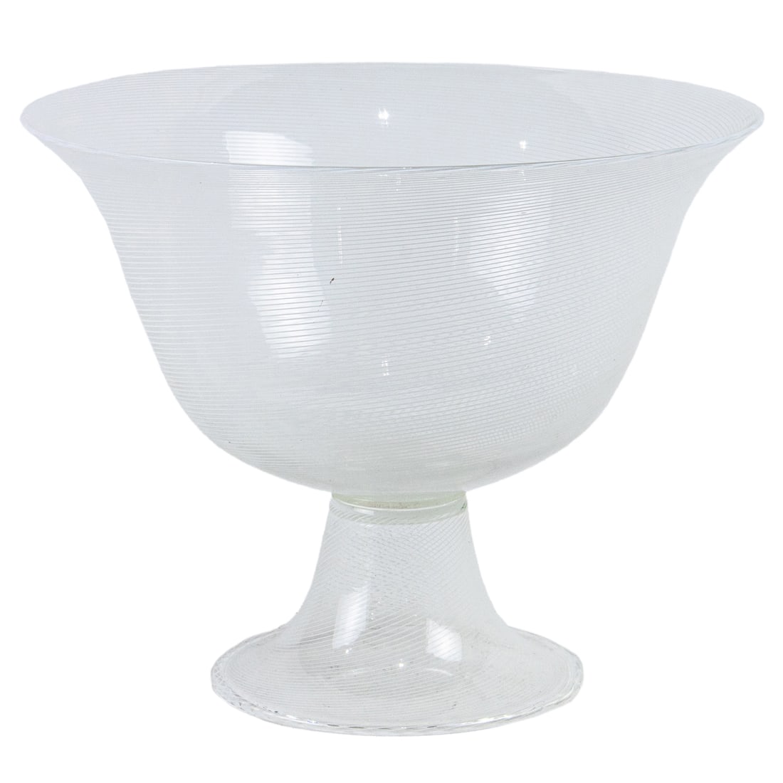 An Italian Murano latticinio glass pedestal bowl, Senator Feinstein Estate: An Italian Murano latticinio glass pedestal bowl, unsigned, 8"h x 9.75"dia. Provenance: The Estate of Senator Dianne Feinstein (1933-2023)