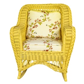 A group of yellow painted wicker seating, Senator Feinstein Estate