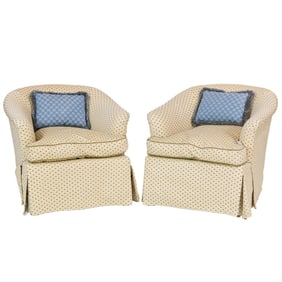A pair of upholstered club chairs, Senator Feinstein Estate