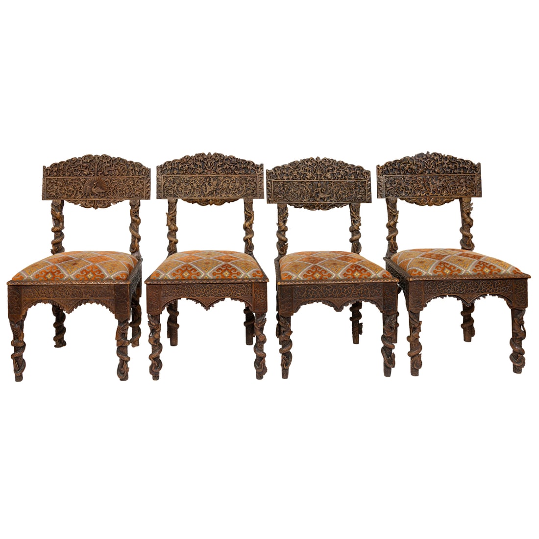 A set of of four Anglo Indian style highly carved chairs, Senator Feinstein Estate (1 of 7)
