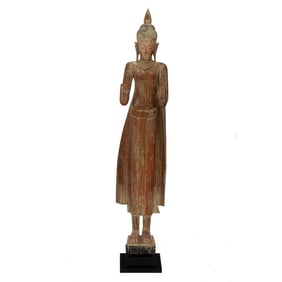 A South East Asian polychrome carved figure of Buddha, Senator Feinstein Estate