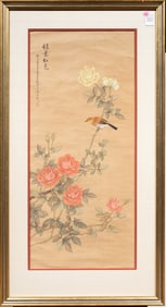 Chinese School (20th century) - Bird and Roses, Senator Feinstein Estate