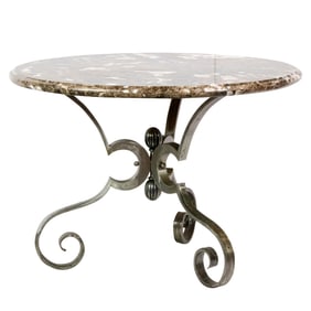 A contemporary variegated marble and iron table, Senator Feinstein Estate
