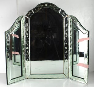 A reverse engraved glass three-fold dressing mirror, Senator Feinstein Estate