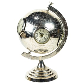 A Maitland Smith nickel plated globe form world clock, Senator Feinstein Estate