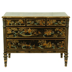 An Italian Chinoiserie decorated chest of drawers, Senator Feinstein Estate