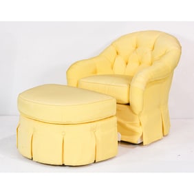 A Kravat upholstered club chair and ottoman, Senator Feinstein Estate