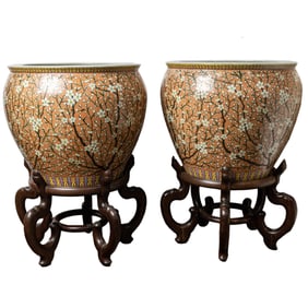 A pair of Chinese famille rose porcelain fish bowls, Senator Feinstein Estate