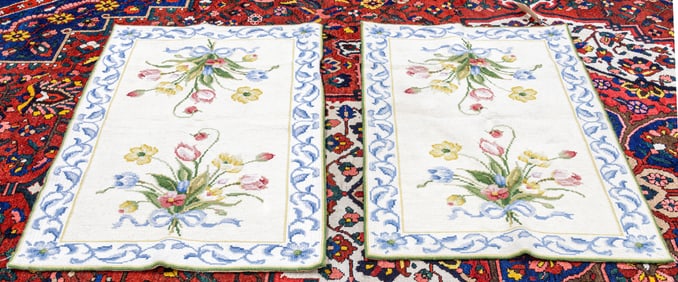 A pair of American hooked throw rugs with floral design, Senator Feinstein Estate