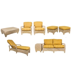 A group of coated woven chairs with  in striped upholstery, Senator Feinstein Estate