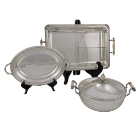 Three pieces of English silverplate table articles, Senator Feinstein Estate