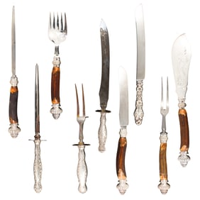 Two carving sets and a Gorham sterling cake knife, Senator Feinstein Estate