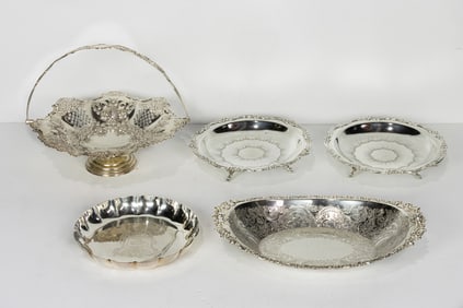 A group of five English silver plate table articles, Senator Feinstein Estate