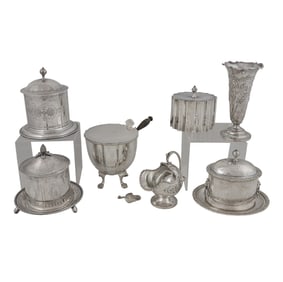 Seven English and American silverplate table aticles, Senator Feinstein Estate