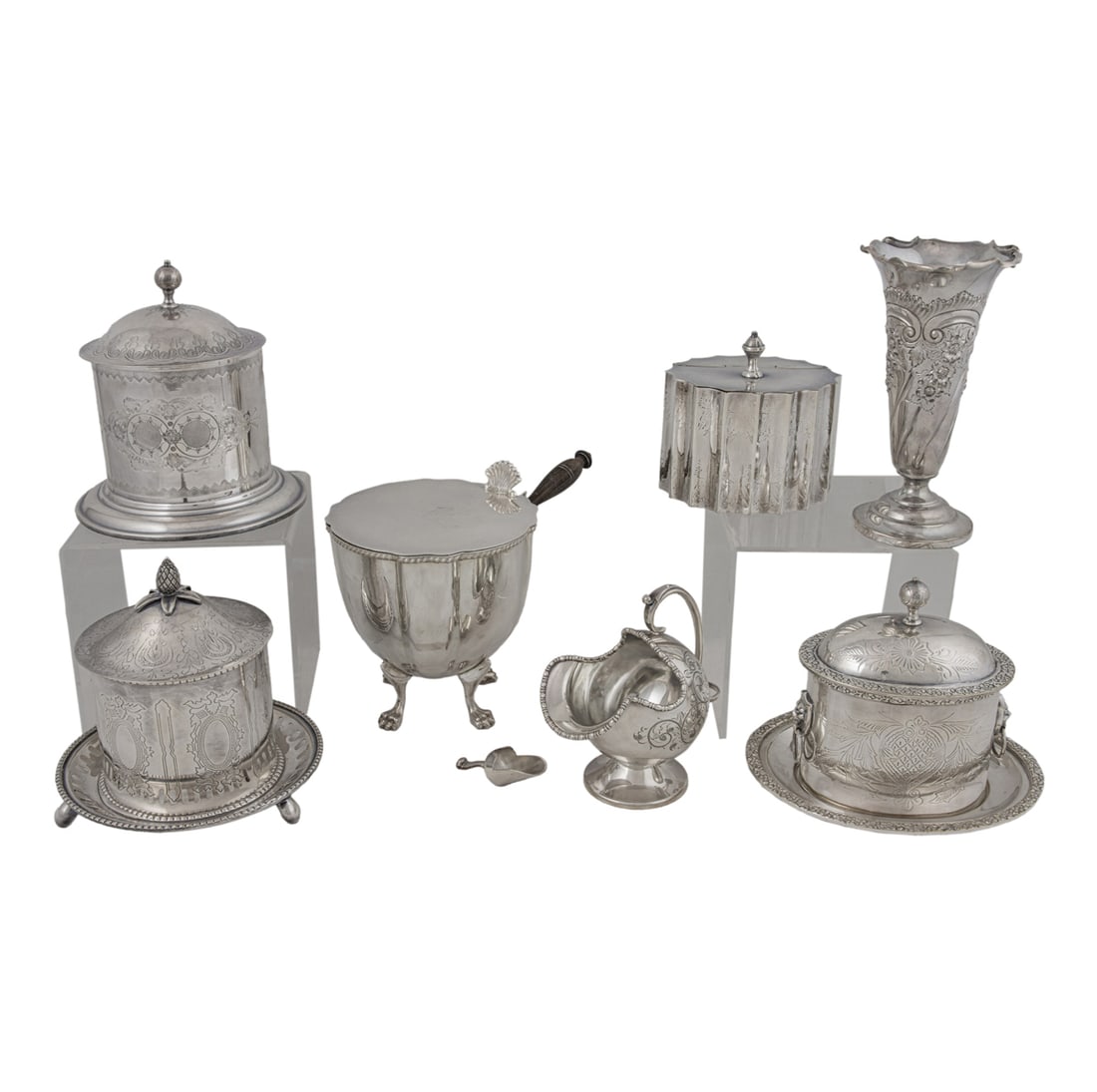 Seven English and American silverplate table aticles, Senator Feinstein Estate (1 of 2)