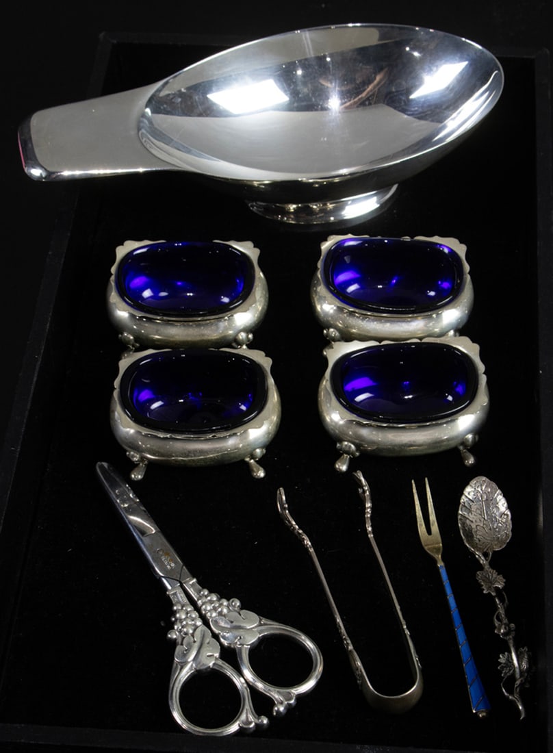 Nine sterling and silverplate table articles, Senator Feinstein Estate (1 of 2)