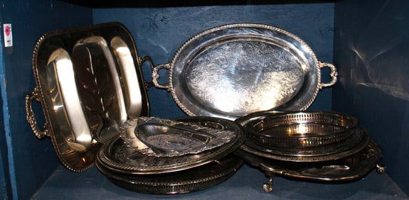 Ten silverplate serving platters, Senator Feinstein Estate