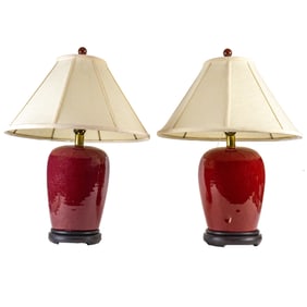A pair of Chinese flambe glazed porcelain jar lamps, Senator Feinstein Estate