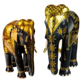 Two Thai painted wood elephants, Senator Feinstein estate