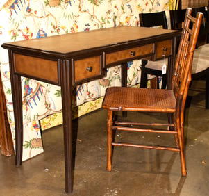 A writing desk and faux bamboo chair, Senator Feinstein Estate