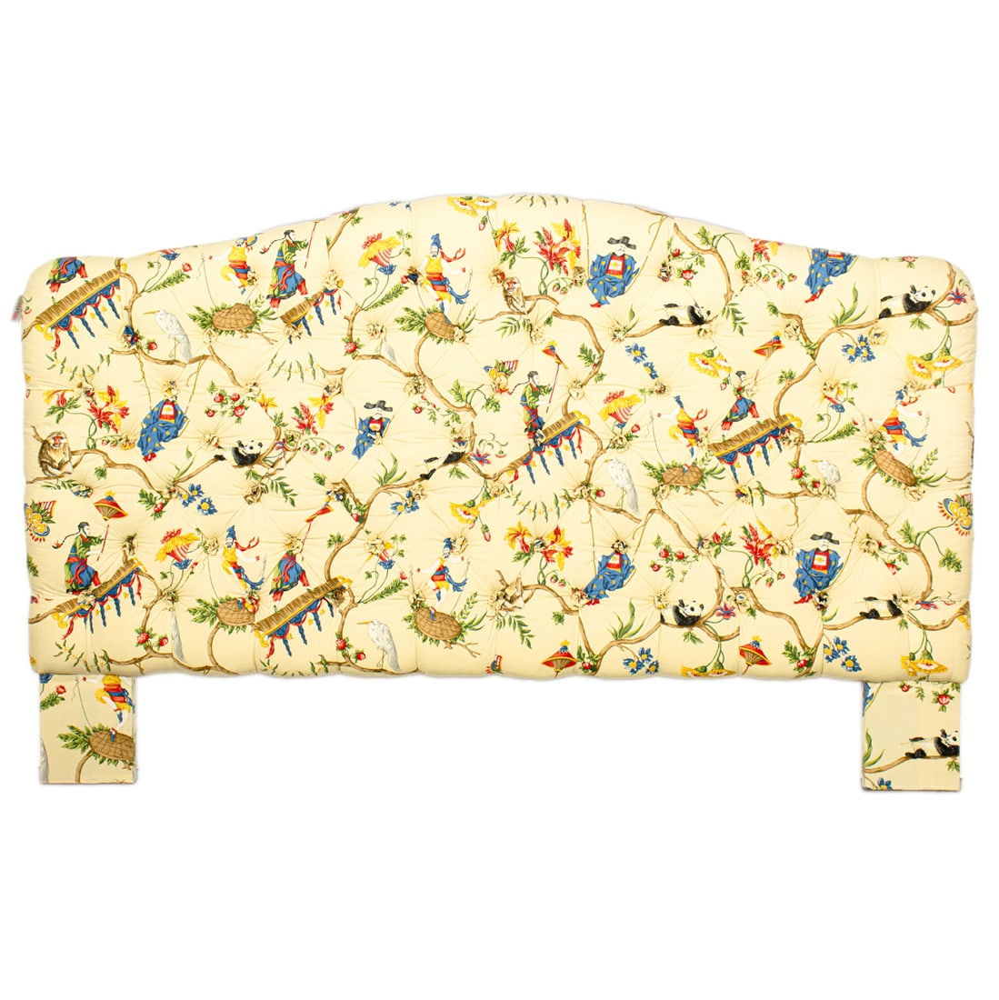 A tufted headboard in Scalamandre 'Ming Circus' fabric, Senator Feinstein Estate: A tufted headboard in Scalamandre 'Ming Circus' fabric, 52"h x 80"l x 2.5"d. Provenance: The Estate of Senator Dianne Feinstein (1933-2023)