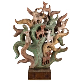 A contemporary polychrome pottery tree of life, Senator Feinstein Estate