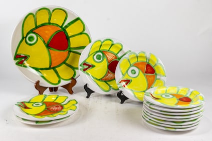 A group of Desimone Italian pottery fish plates, Senator Feinstein Estate