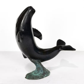 A Peter B. Allen patinated bronze model of a whale, Senator Feinstein Estate