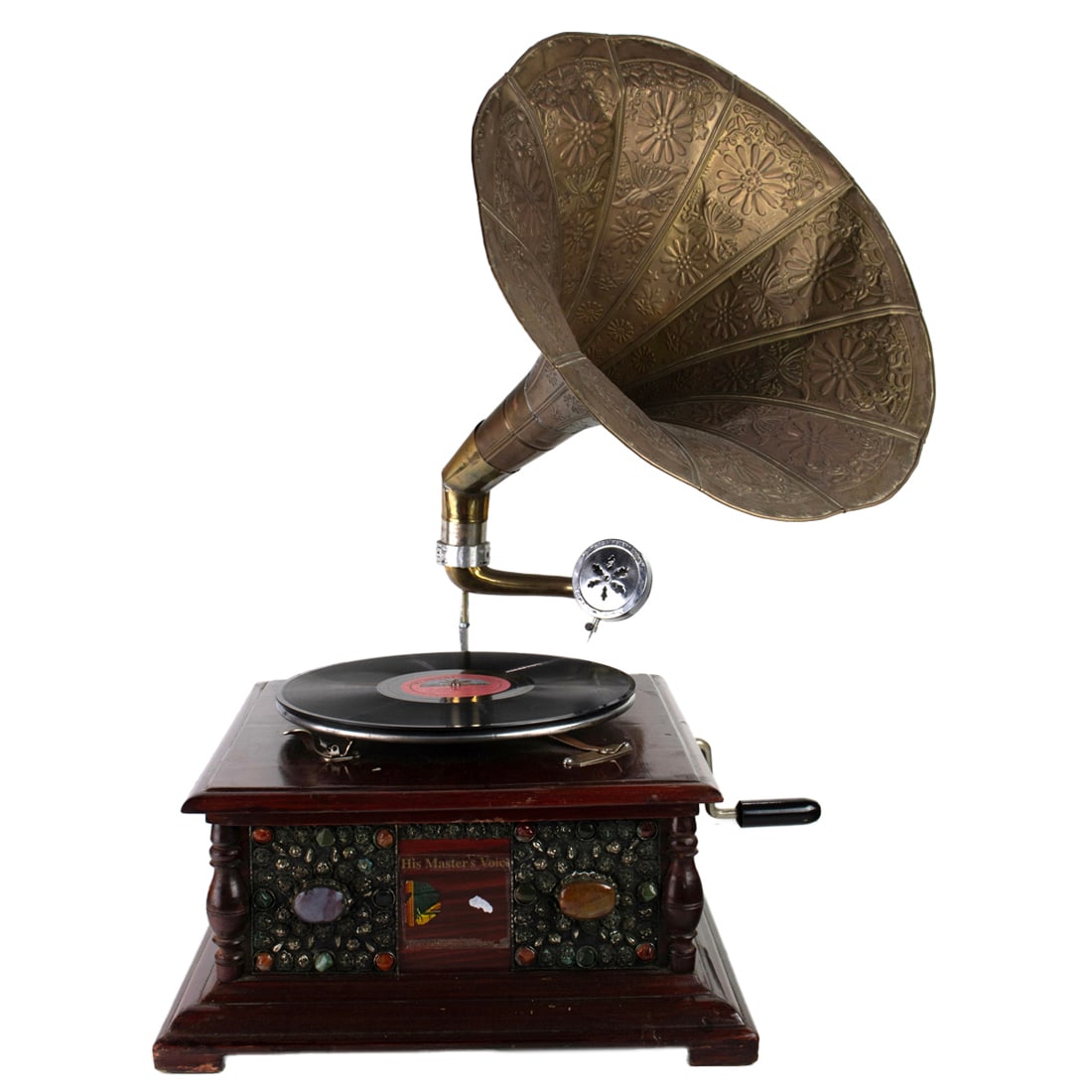 A metal and stone decorated gramophone, Senator Feinstein Estate (1 of 2)
