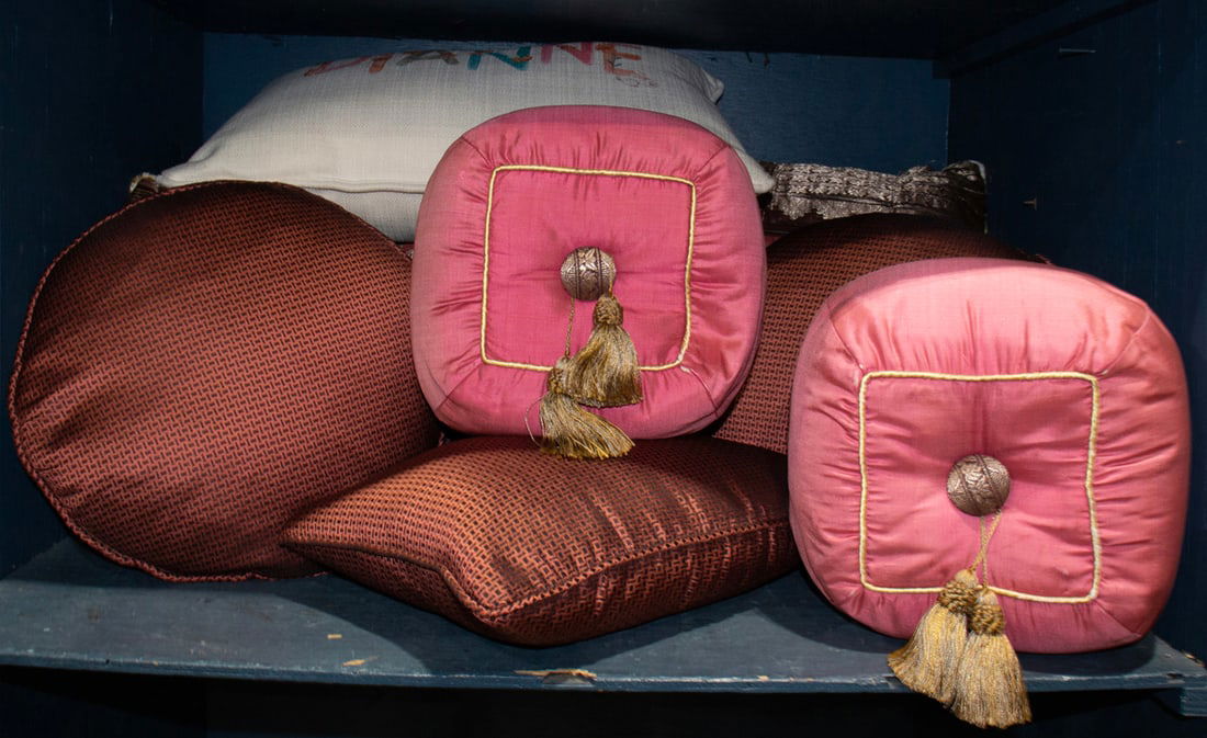 A group of seven pillows, Senator Feinstein Estate: A group of pillows in various fabric, including one inscribed 'Dianne', largest 13.5" x 19". Provenance: The Estate of Senator Dianne Feinstein (1933-2023)