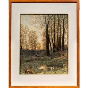 A silk thread needlework of a forest view, Senator Feinstein Estate