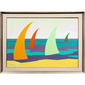 An abstract painting of sailboats, Senator Feinstein Estate