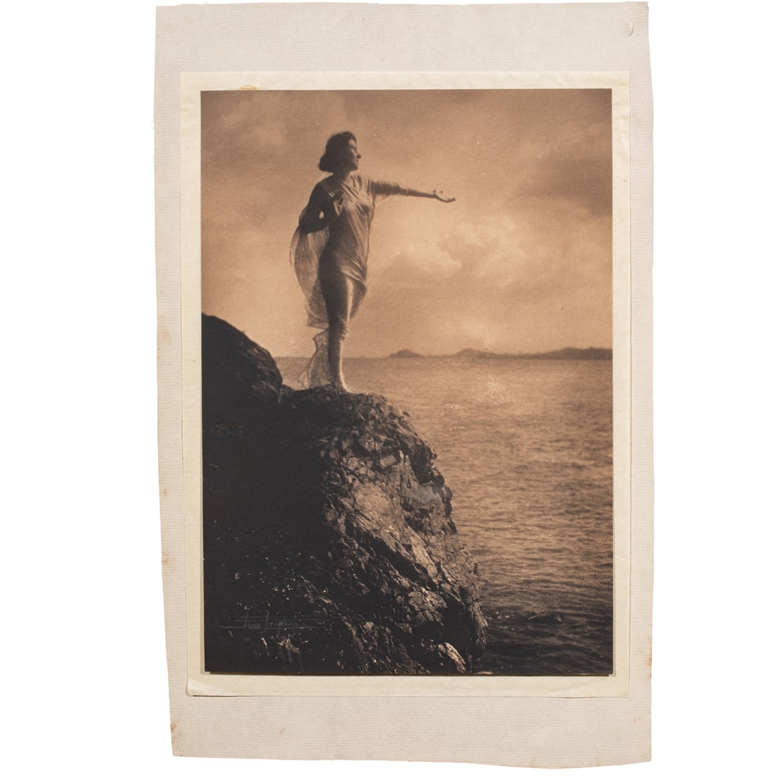 Photograph, Anne W Brigman: Anne W. Brigman (American, 1869-1950), Untitled (Possibly Isadora Duncan), 1915, platinum print, signed and dated lower left, sheet: 9.25"h x 6.5"w, overall (with back mat): 12.25"h x 7.75"w. Provenan