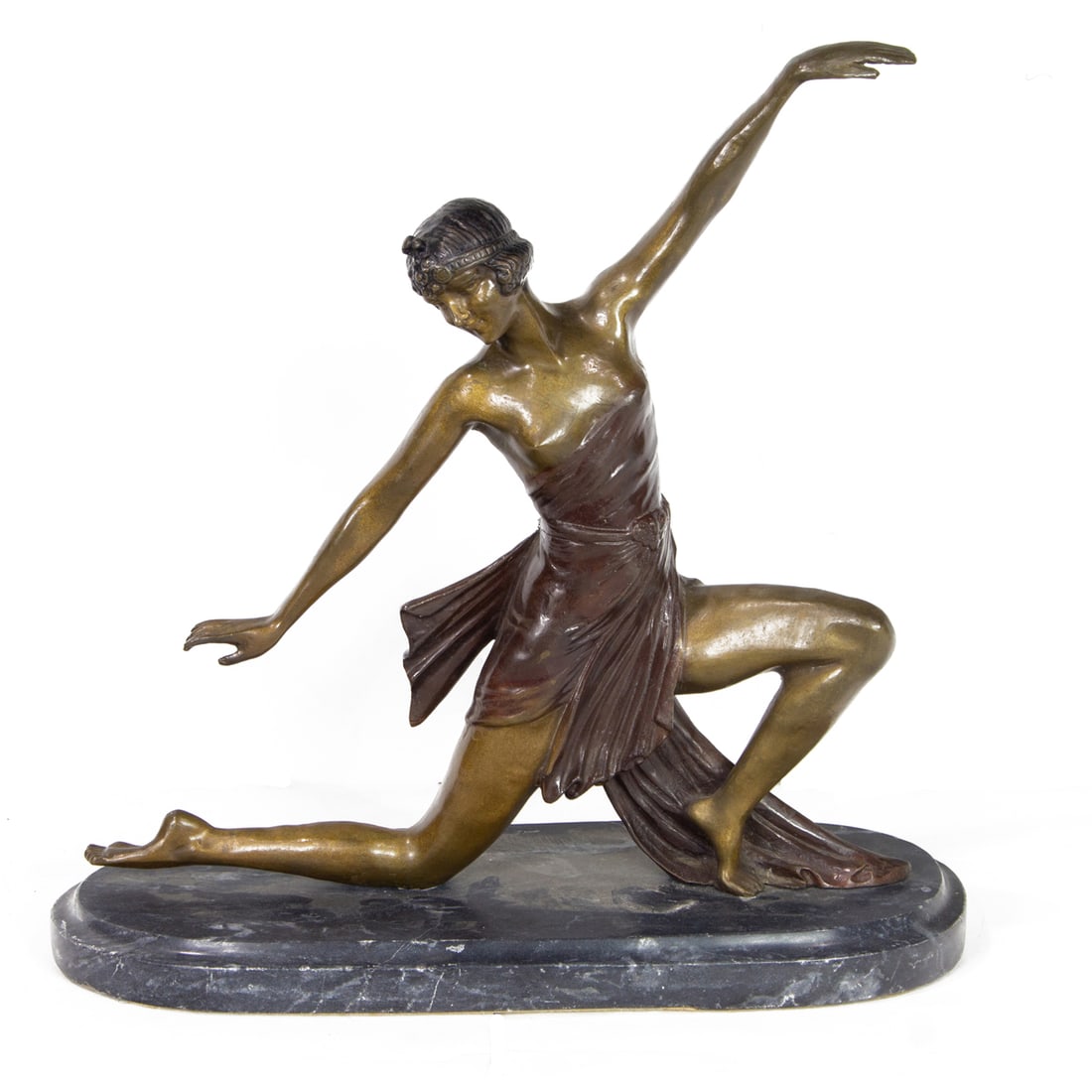 Sculpture, After Demetre Chiparus: After Demetre Chiparus (Romanian, 1886-1947), Dancer, bronze sculpture on marble base, bears signature verso, overall: 16"h x 16"w x 6.5"d