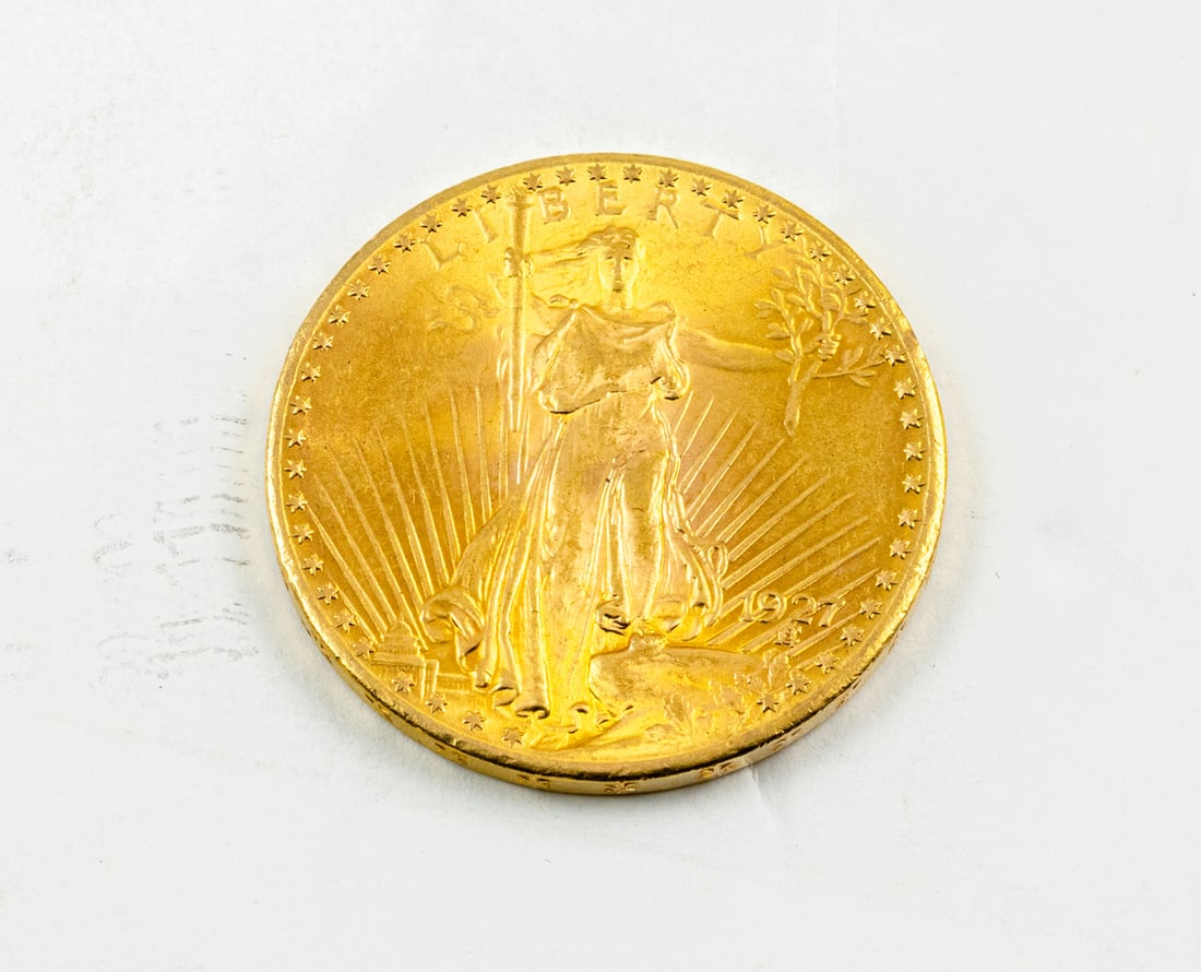 A $20 gold 1927 St. Gaudens "Double Eagle" ChBu coin