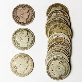 Sixteen Barber half dollars