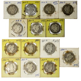 Thirteen Barber half dollars