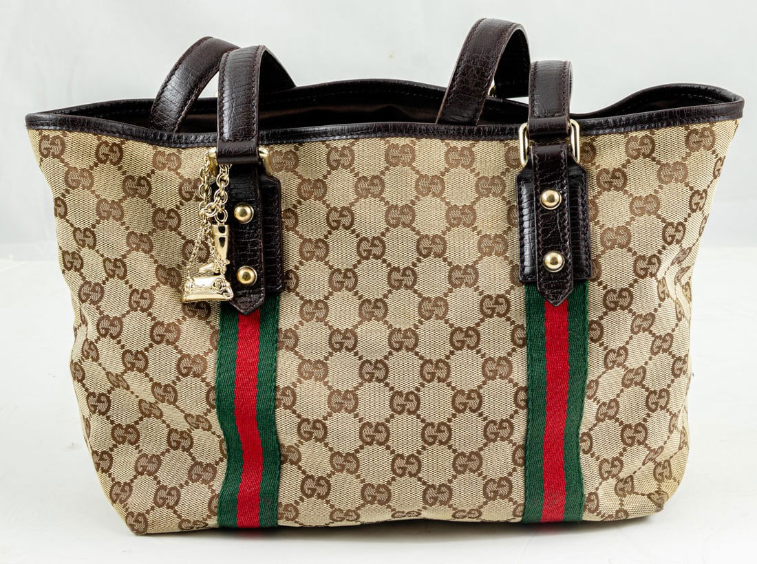 A vintage Gucci GG canvas Jolicoeur tote bag with charms and a Gucci GG canvas Horsebit wallet (1 of 6)
