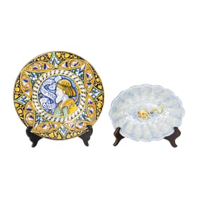 Two Italian majolica table articles