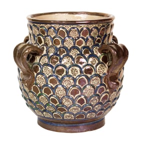 A Hispano-Moresque copper luster decorated jar or orza
