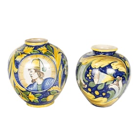 Two Italian majolica albarelli