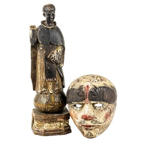 A Spanish Colonial santos figure and a Mexican mask