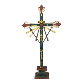 A Mexican polychrome decorated crucifix