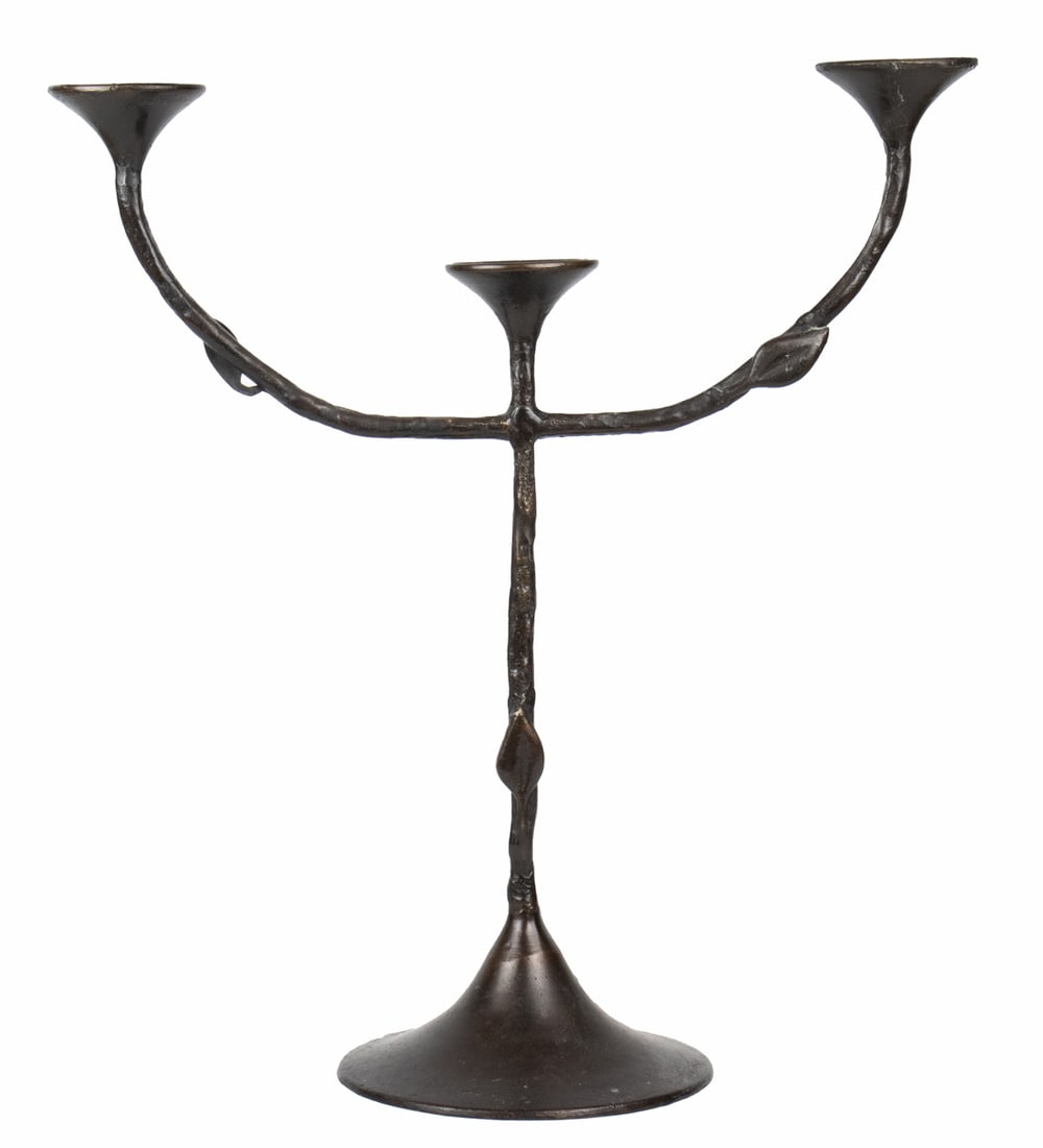 A patinated bronze three-light candelabrum (1 of 3)