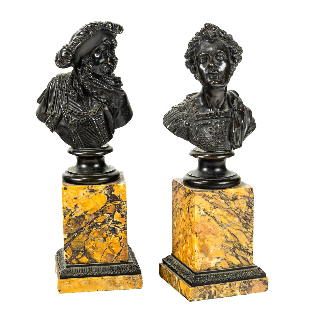 A pair of Continental patinated bronze busts on Siena marble plinths (1 of 3)