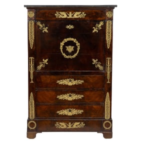 An Empire gilt bronze mounted flame mahogany secretaire a abattant