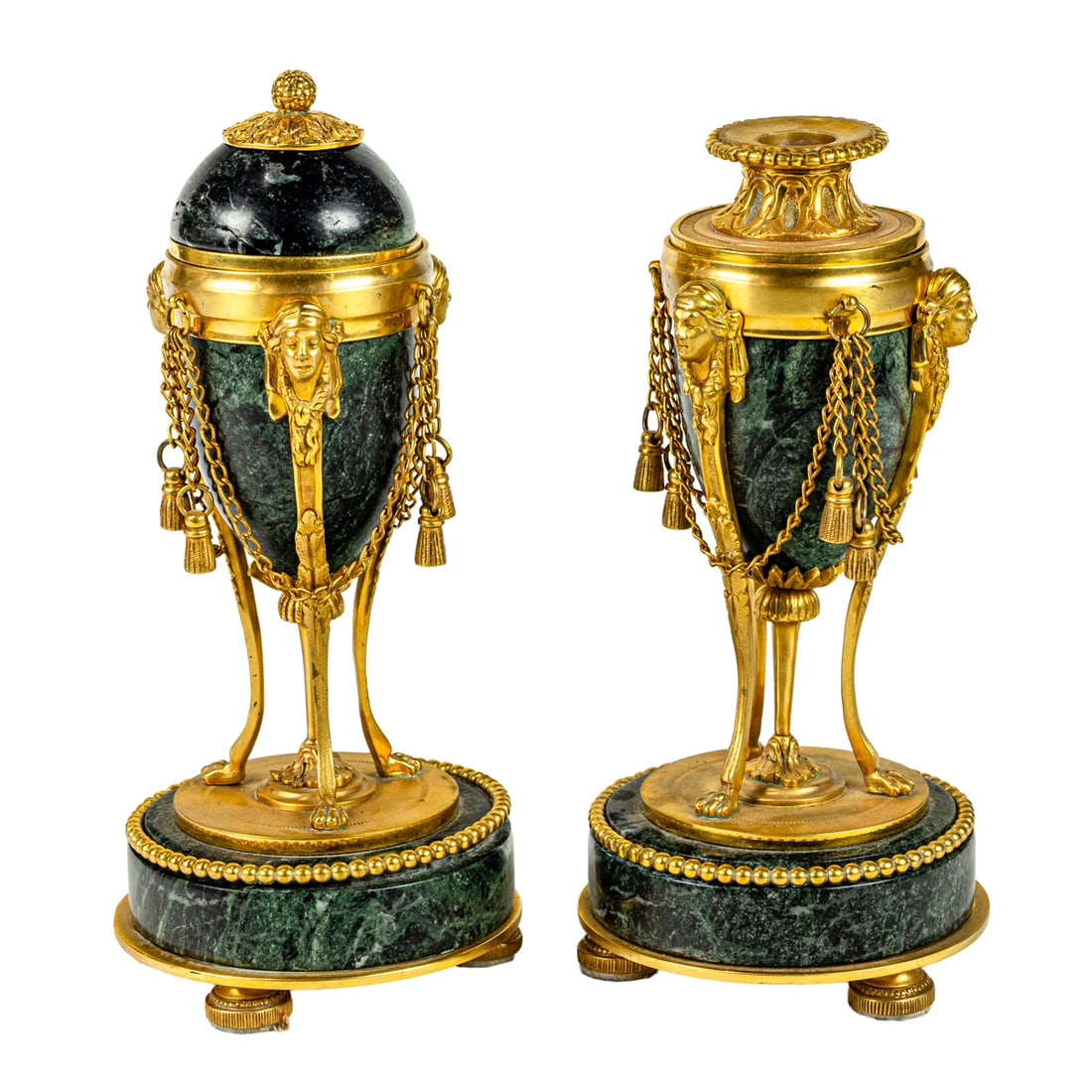 A pair of Louis XVI style gilt bronze mounted green marble cassolettes (1 of 4)