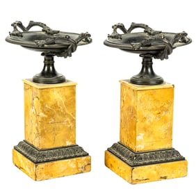 A pair of Charles X patinated bronze mounted Siena marble tazza