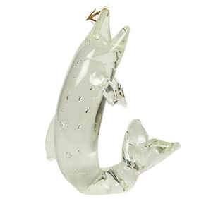 Steuben Glass, Trout & Fly sculpture with 18k gold mayfly