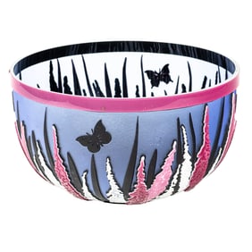 A Kelsey Murphy cameo glass butterfly bowl